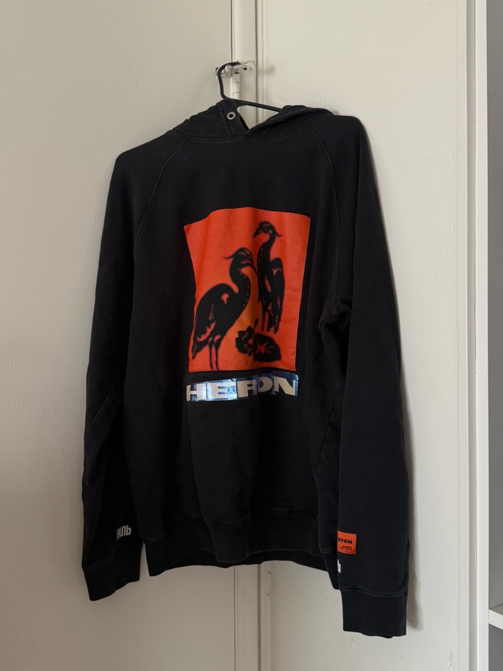 Heron Preston Black Hoodie with Orange Bird Panel